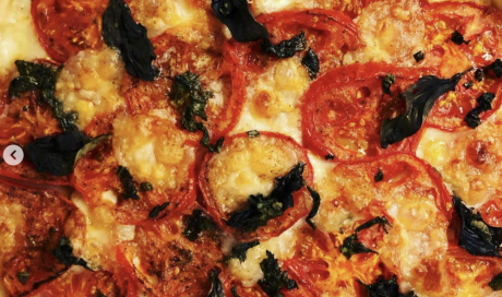 Tarte tomates, mozzarella, basilic, bar à salades, Villeurbanne